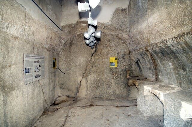 The stables cut into the gypsum rock