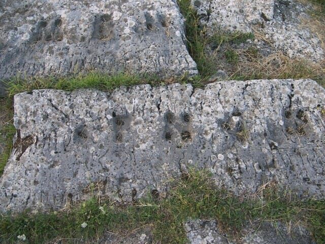 A stretch of walling in squared blocks