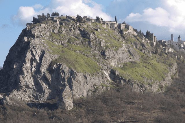 The rock-hewn village of Gessopalena seen from the valley
