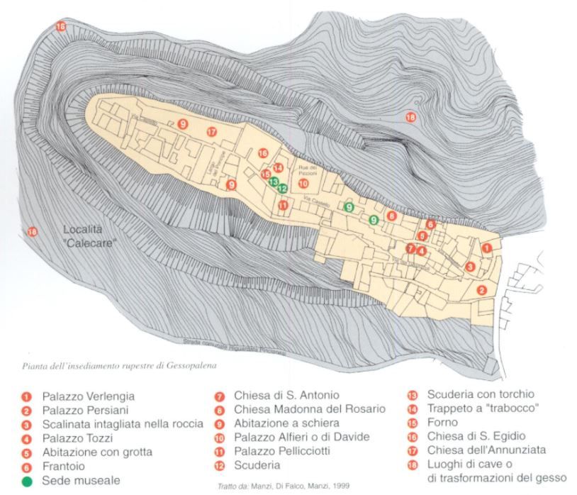 Plan des Felsendorfs mit den Orten des Museums
