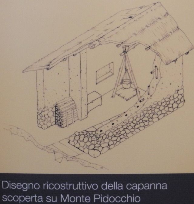 Reconstruction drawing of the hut found on Monte Pidocchio